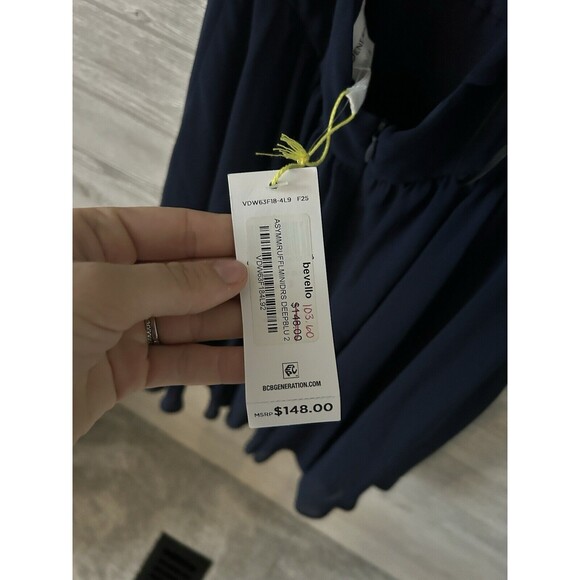 BCBGeneration Navy Blue Ruffle Mini Dress Size 2 Zip‎ Halter Sleeveless - Picture 4 of 9